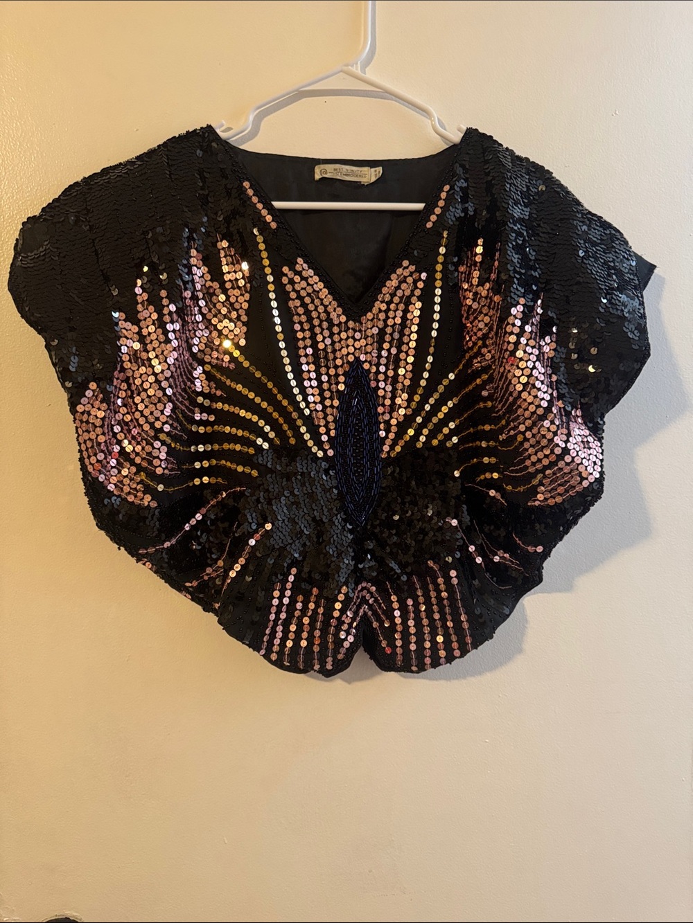 Sequin Embellished Black & Rose Gold Crop Top